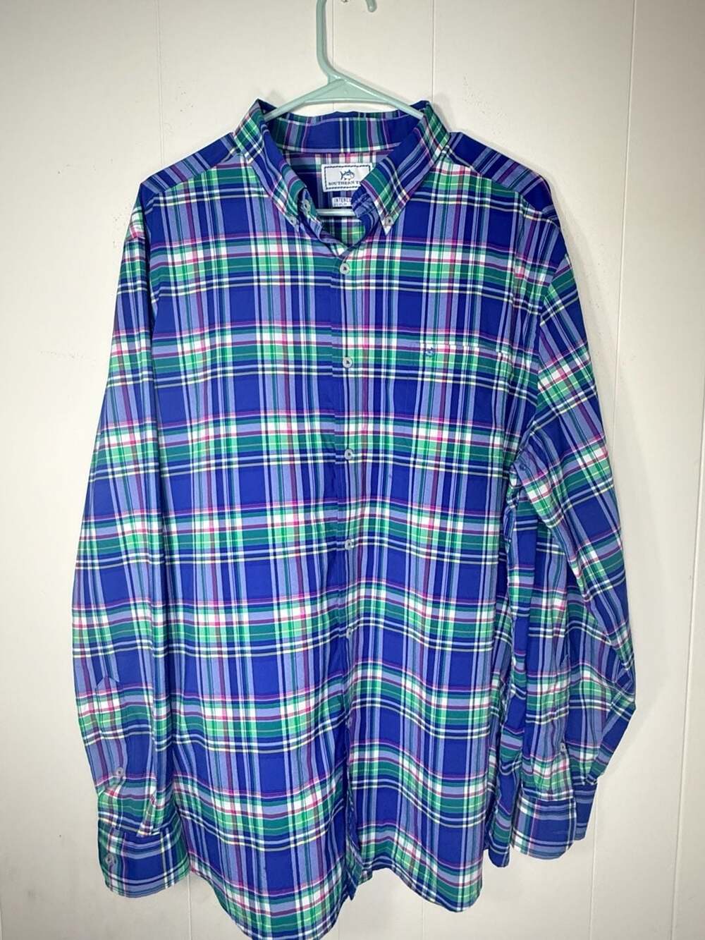 Southern Tide Intercoastal Blue Green Plaid Long Sleeve Button Down  Men's  XL